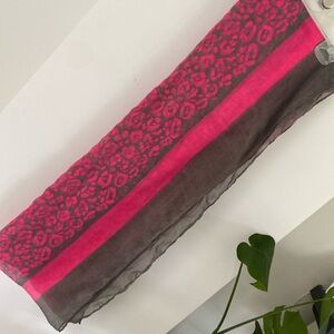 Leopard animal print stripe sheer scarf wrap fuchsia pink and grey